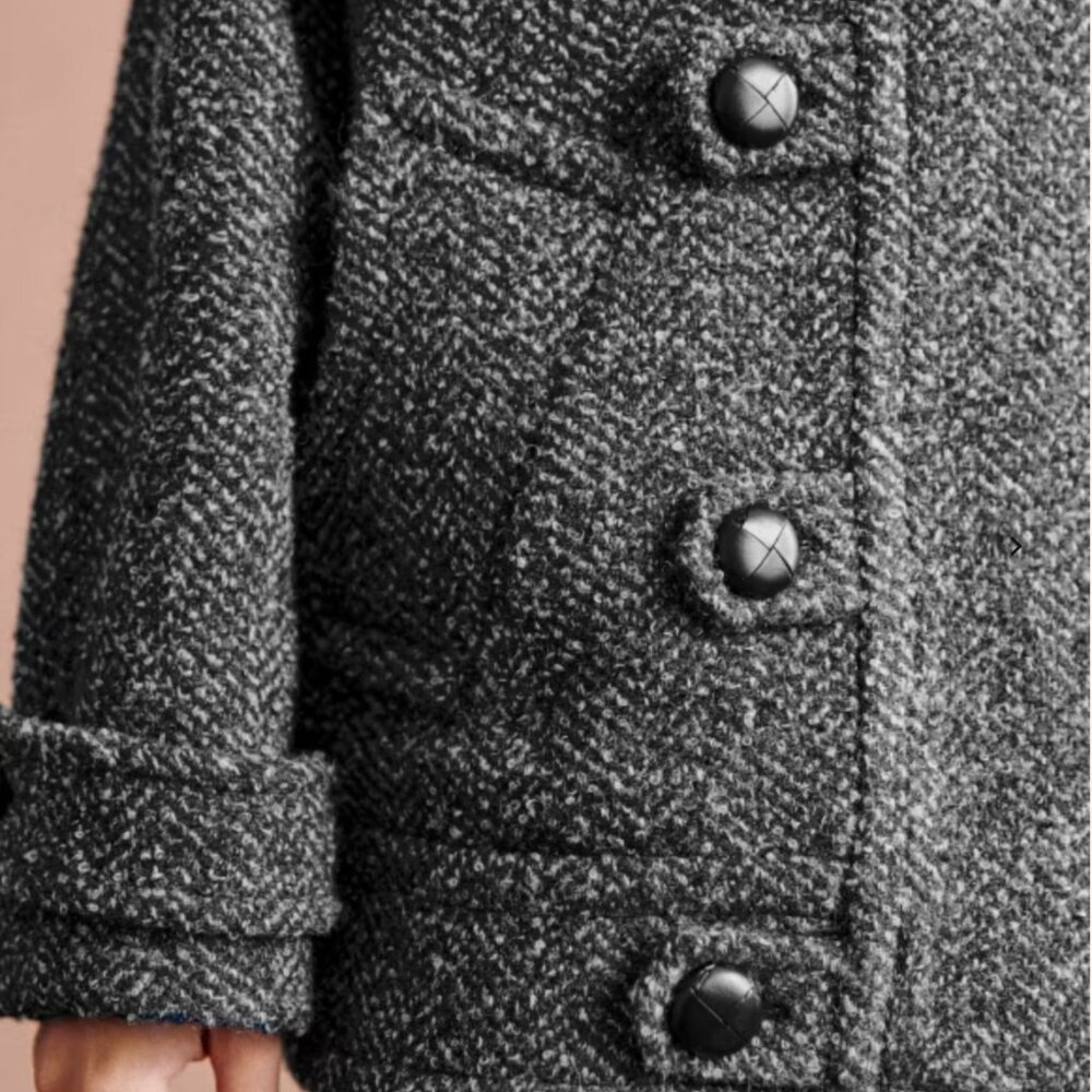 Sezane Carl Coat Ecru/grey Chevron - Size 4 - Picture 2 of 6
